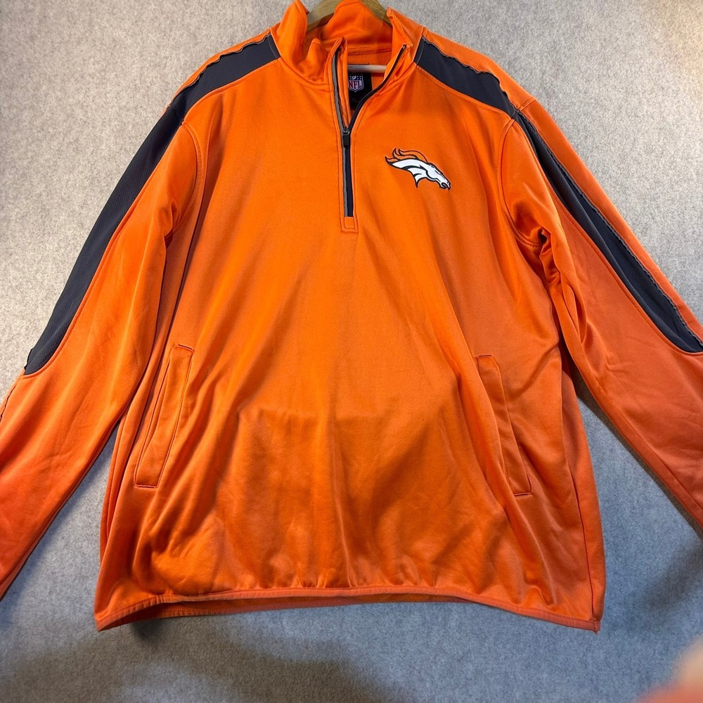 NFL Denver Broncos Mens XXL Quarter Zip‎ Pullover Orange Charcoal Fleece Jacket